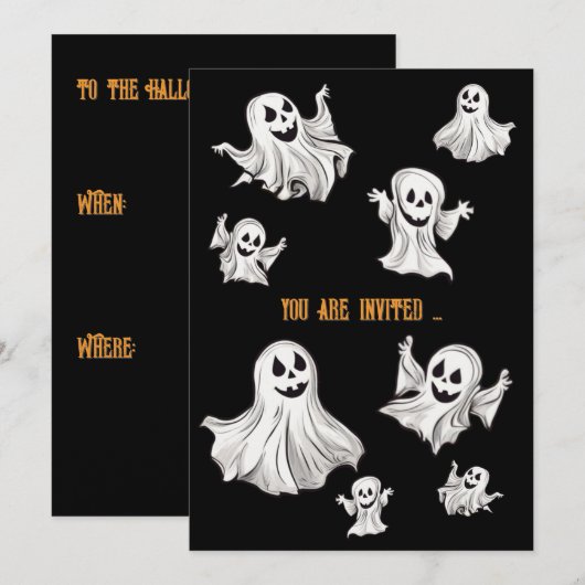 Invitation Halloween : petits fantômes (Devant / Derrière)