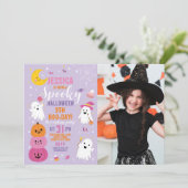 Invitation Halloween Photo violet Fantôme Citrouille Annivers (Debout devant)