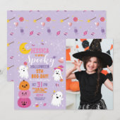 Invitation Halloween Photo violet Fantôme Citrouille Annivers (Devant / Derrière)