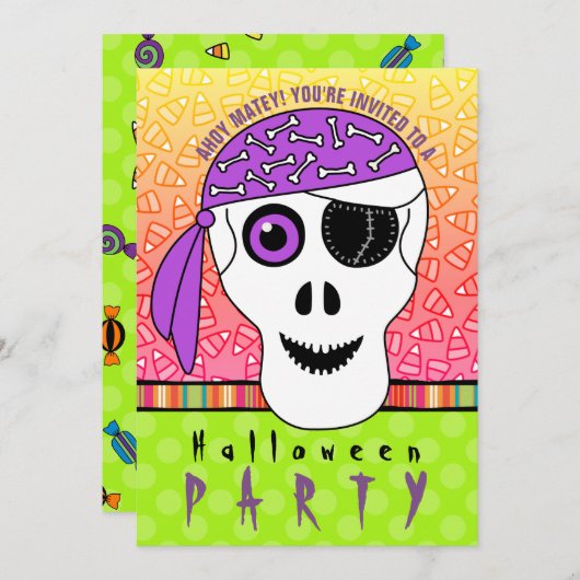 Invitation Halloween Pirate Skull Party (Devant / Derrière)