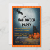 Invitation Halloween Pleine lune, Chat et Citrouille (Devant)
