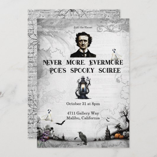 Invitation Halloween Poe (Devant / Derrière)