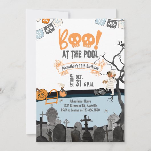 Invitation Halloween Pool Party Enfants nager Halloween Anniv (Devant)