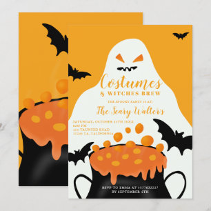 Invitation Halloween potion orange fantômes costume fête