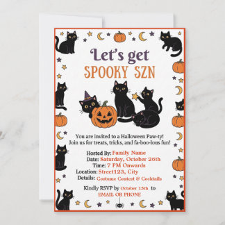 Invitation Halloween pour une fête avec un chat no