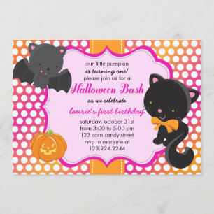 Invitation Halloween Premier anniversaire Little Bat, Cat & C
