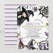 Invitation Halloween Purple Girls Little Witthday (Devant / Derrière)
