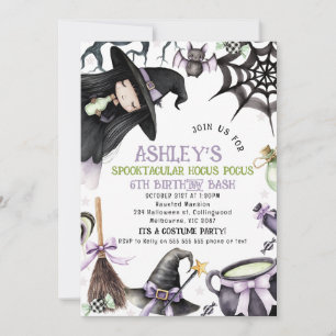 Invitation Halloween Purple Girls Little Witthday
