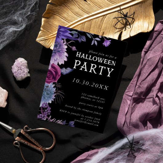 Invitation Halloween Purple Gothique Floral Party