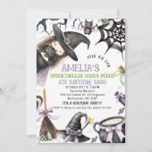 Invitation Halloween Purple Green Petite Sorcière Anniversair (Devant)