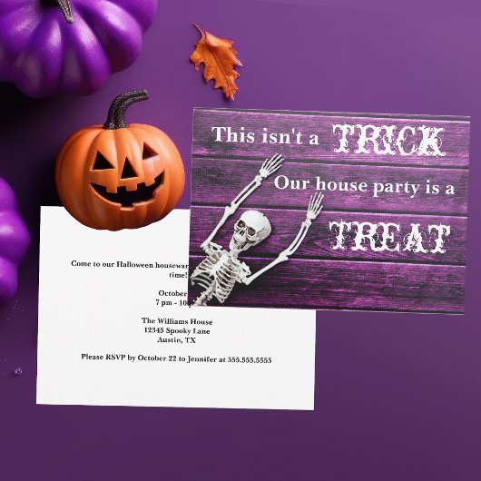 Invitation Halloween Purple Skeleton Custom House Party