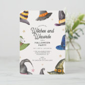 Invitation Halloween Purple Wizards & Witches Party (Debout devant)