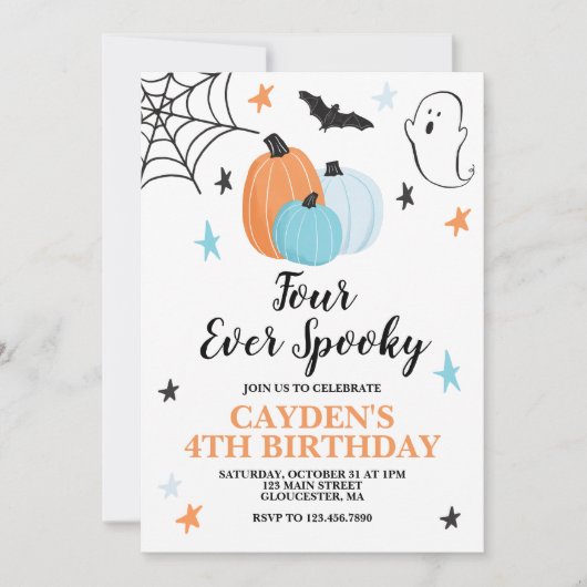 Invitation Halloween Quatre Citrouilles d'anniversaire Éffray (Devant)