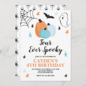 Invitation Halloween Quatre Citrouilles d'anniversaire Éffray (Devant / Derrière)