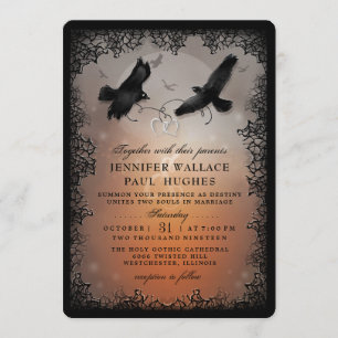 Invitation Halloween Ravens et Coeurs Mariage avec