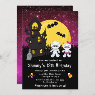 Invitation Halloween robe fantaisie Anniversaire maman rose