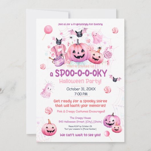 Invitation Halloween rose (Devant)