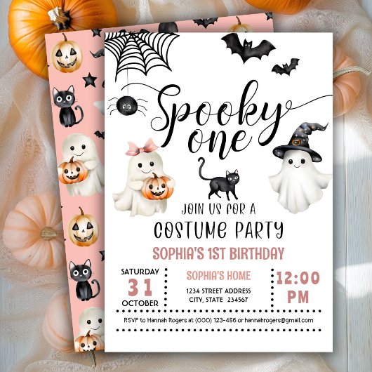 Invitation Halloween rose Éffrayant ONE 1er anniversaire Invi