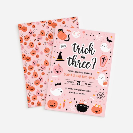 Invitation Halloween rose et orange 3ème anniversaire Invitat