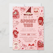 Invitation Halloween rose et rouge 6e anniversaire (Devant)