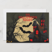 Invitation Halloween Rouge noir Haunted Maison Pleine lune ch (Devant)