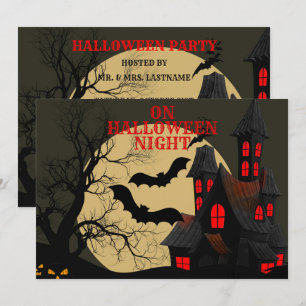 Invitation Halloween Rouge noir Haunted Maison Pleine lune ch