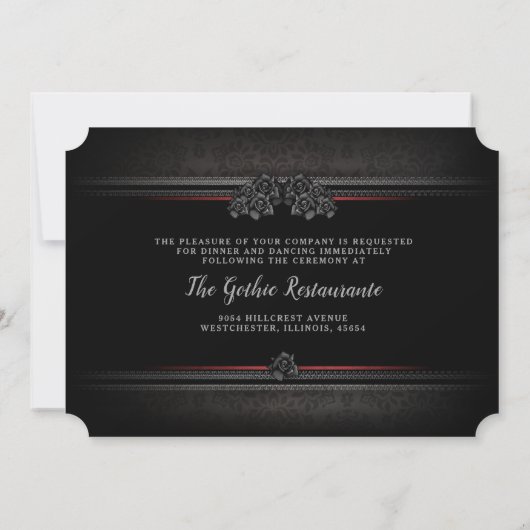 Invitation Halloween Rouge & Noir Mariage gothique RÉCEPTION (Dos)