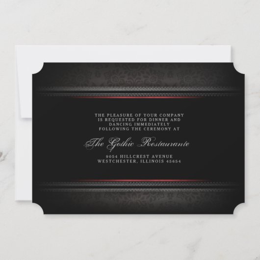 Invitation Halloween Rouge & Noir Mariage gothique RÉCEPTION (Dos)