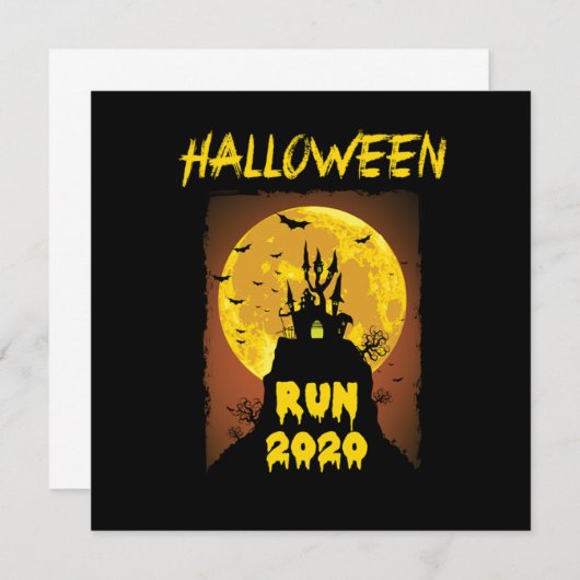 Invitation Halloween Run 2020 Éffrayant Bats Lune Horreur Cad (Devant / Derrière)