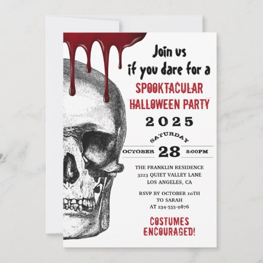 Invitation Halloween Sanglante Crâne Adulte Halloween Scary C (Devant)