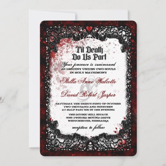 Invitation Halloween sanglé éclaboussée RÉCEPTION de mariage  (Devant)