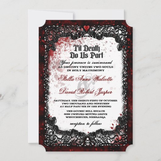 Invitation Halloween sanglé éclaboussée RÉCEPTION de mariage (Devant)