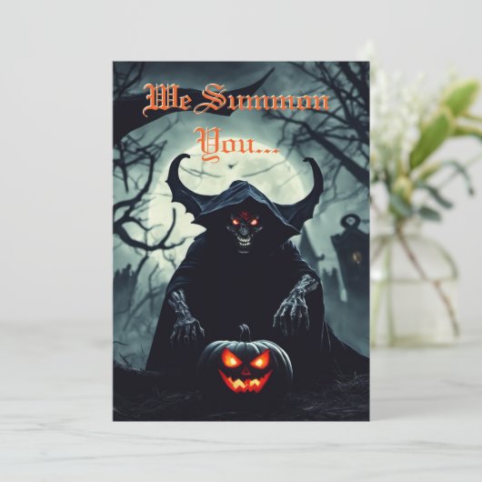 Invitation Halloween satirique rouge d'effroi (Debout devant)