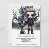 Invitation Halloween Scary Boy et Chien sous une Pleine lune (Devant)
