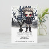 Invitation Halloween Scary Boy et Chien sous une Pleine lune (Debout devant)