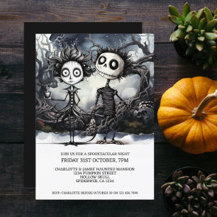Invitation Halloween Scary Gothique Couple En Bois