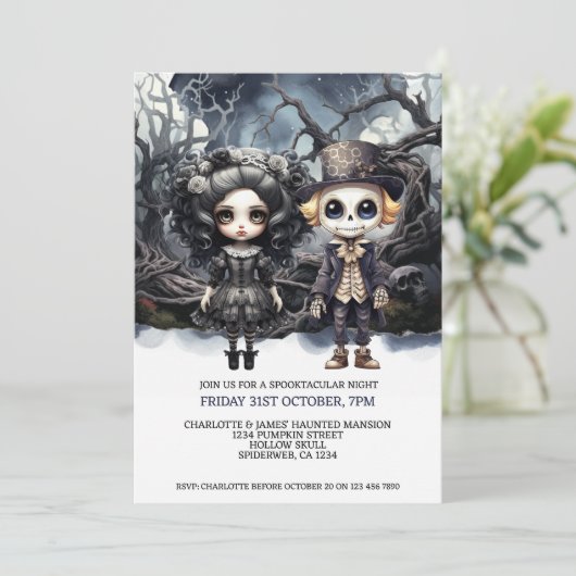 Invitation Halloween Scary Gothique Couple En Bois (Debout devant)