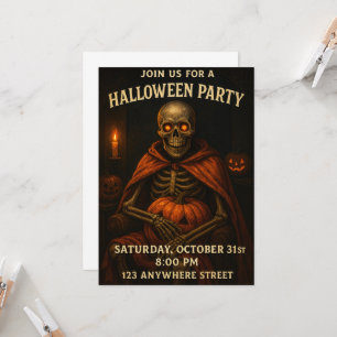 Invitation Halloween Skeleton Citrouille Thème Party