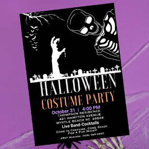 Invitation Halloween Skelton Graveyard Costume Party