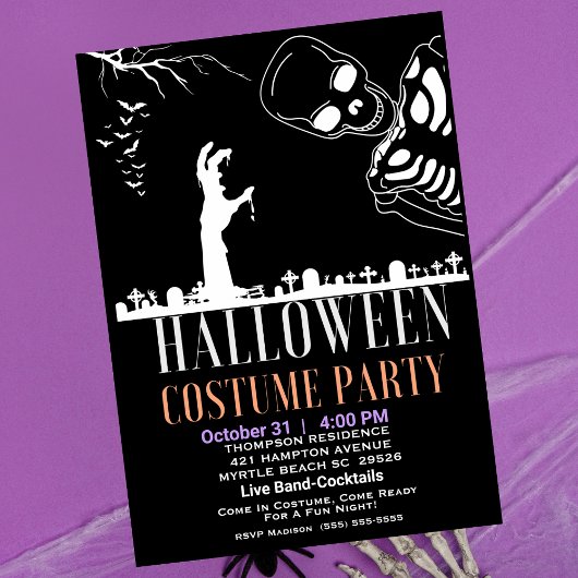 Invitation Halloween Skelton Graveyard Costume Party