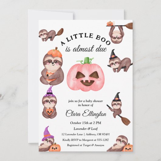 Invitation Halloween Sloth Premier Baby shower Halloween (Devant)