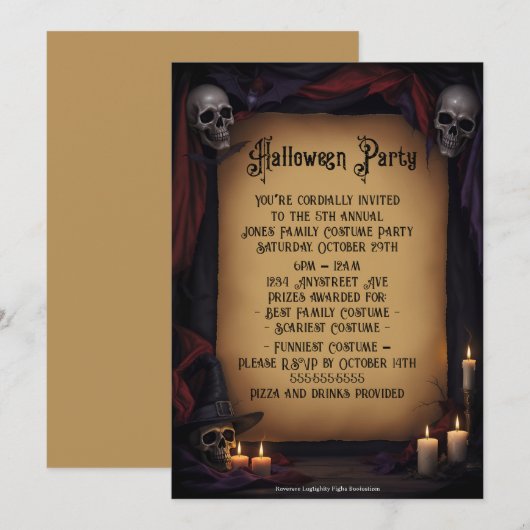 Invitation Halloween Soignée et bougies (Devant / Derrière)