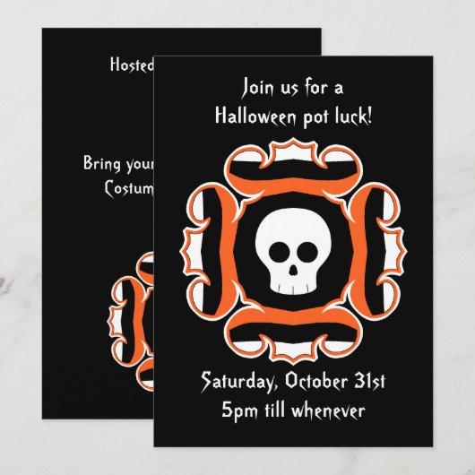 Invitation Halloween soirée crâne chic (Devant / Derrière)