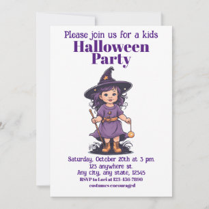 Invitation Halloween sorcière 16 enfants, charmante sorcière