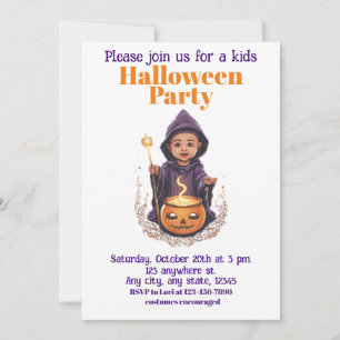 Invitation Halloween sorcière 6 enfants, charmant sorcière