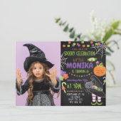 Invitation Halloween sorcière Chat Citrouille Anniversaire In (Debout devant)