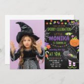 Invitation Halloween sorcière Chat Citrouille Anniversaire In (Devant / Derrière)