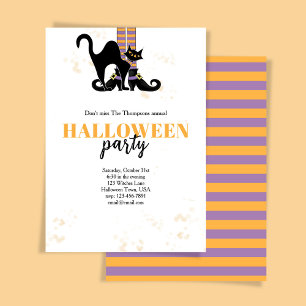 Invitation Halloween Sorcière Chat noir Whimsical