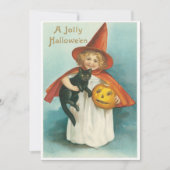 Invitation Halloween Sorcière Mignonne Vintage Avec Chat (Devant)