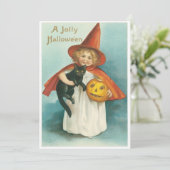 Invitation Halloween Sorcière Mignonne Vintage Avec Chat (Debout devant)